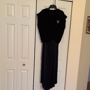 Elegant Black Dress and short sleeve sweater twofer